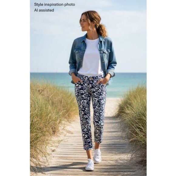 BANANA REPUBLIC, boyfriend cut blue and off-white floral jeans - Picture 2 of 11